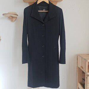 Italian Virgin Wool Black Long Coat, Made in Italy, Cinzia Rocca, Size 8